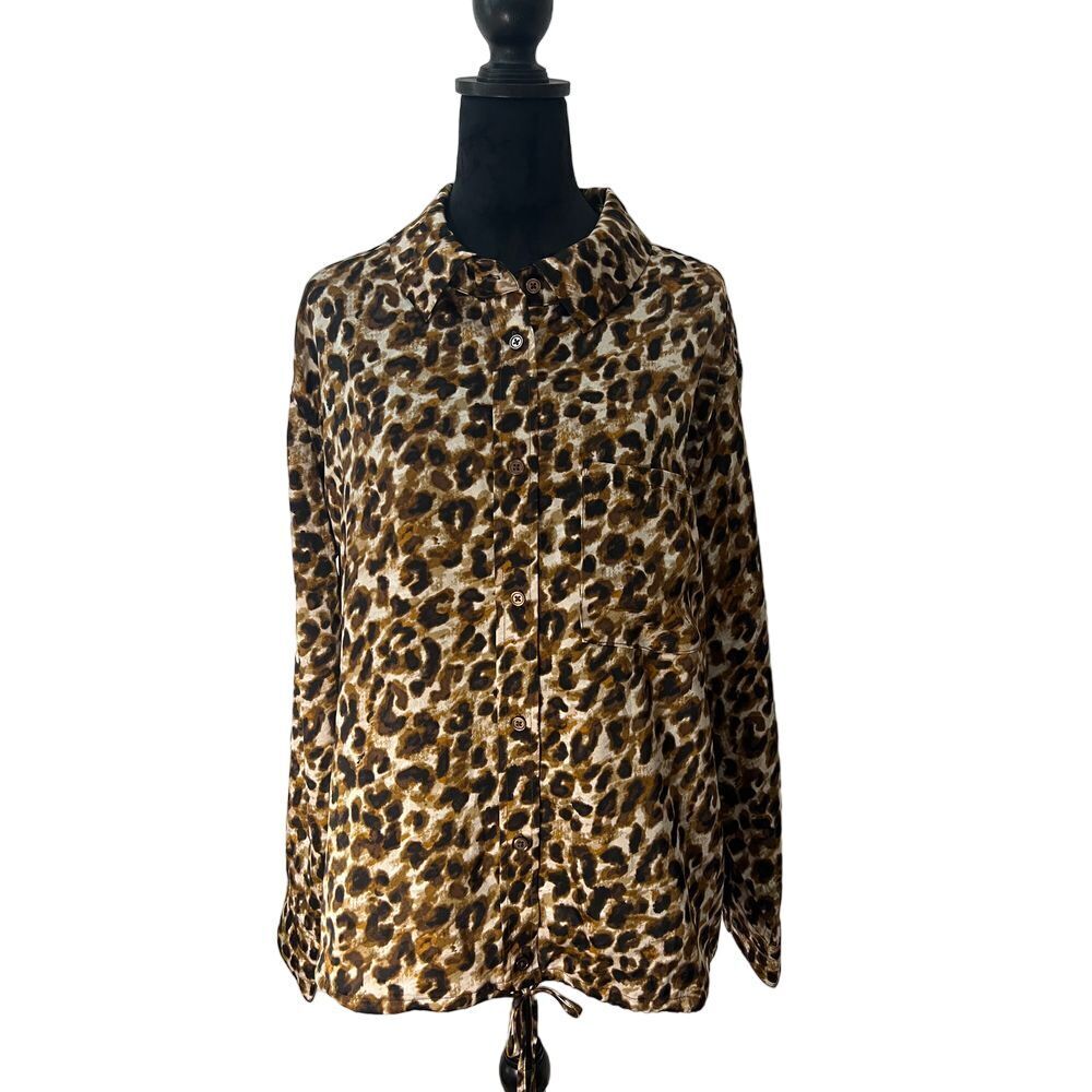 Rebecca Minkoff Leopard Print Button-Down Shirt Chic Animal‎ Pattern 2X